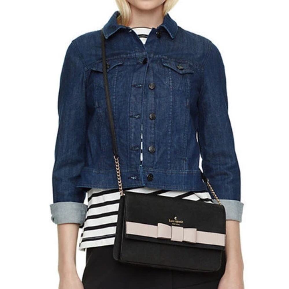 NEW Kate Spade Veronique Kirk Park Saffiano Black Beige Bow Crossbody Bag